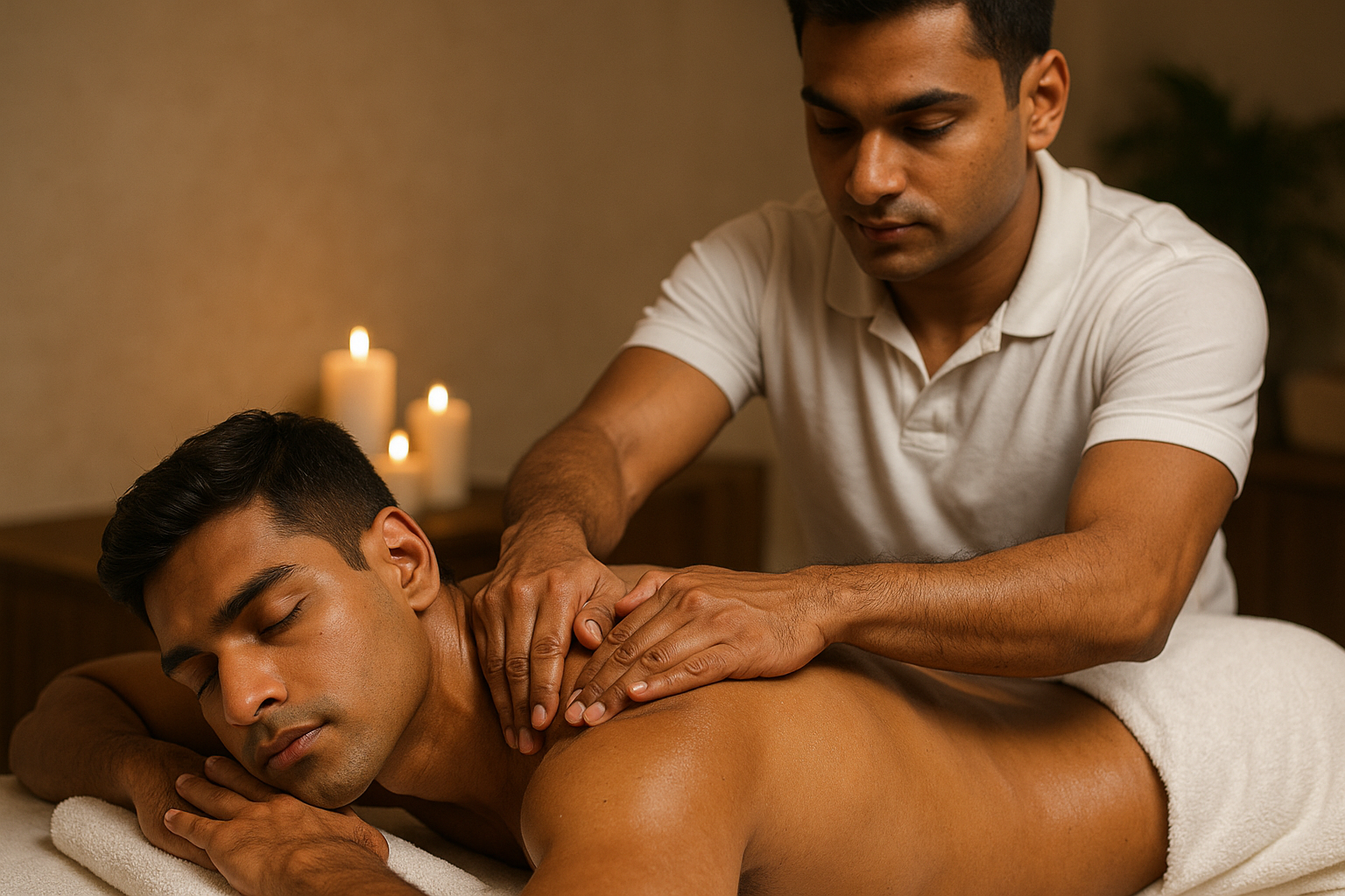 professional male therapist providing relaxing spa massage at a men-only spa in Delhi